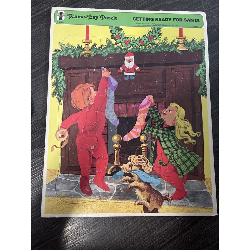 1973 Rainbow GETTING READY FOR SANTA Christmas Frame-Tray Puzzle‎ #75900-1
